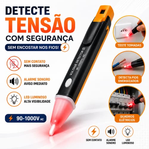 Caneta Detector de Tensão Sem Contato 90-1000V Testador de Voltagem LED Sonoro Bivolt Digital Profissional