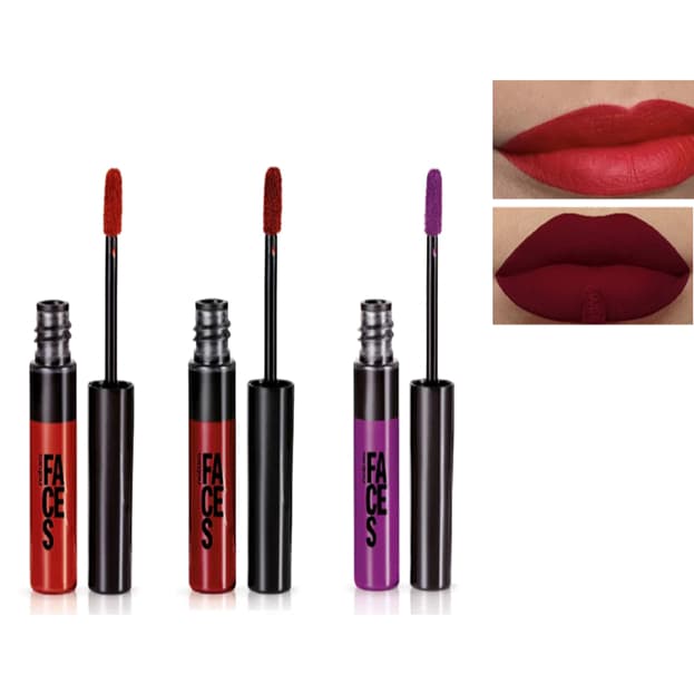 Batom Líquido Matte Longa Duração Natura Faces Vermelho Red Love, Marsala Night, Roxo Digital