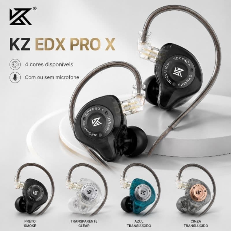 Fone de Ouvido KZ EDX Pro X Original In Ear Monitor Retorno Palco Gamer Com/Sem Microfone Cabo Removível P2 Preto