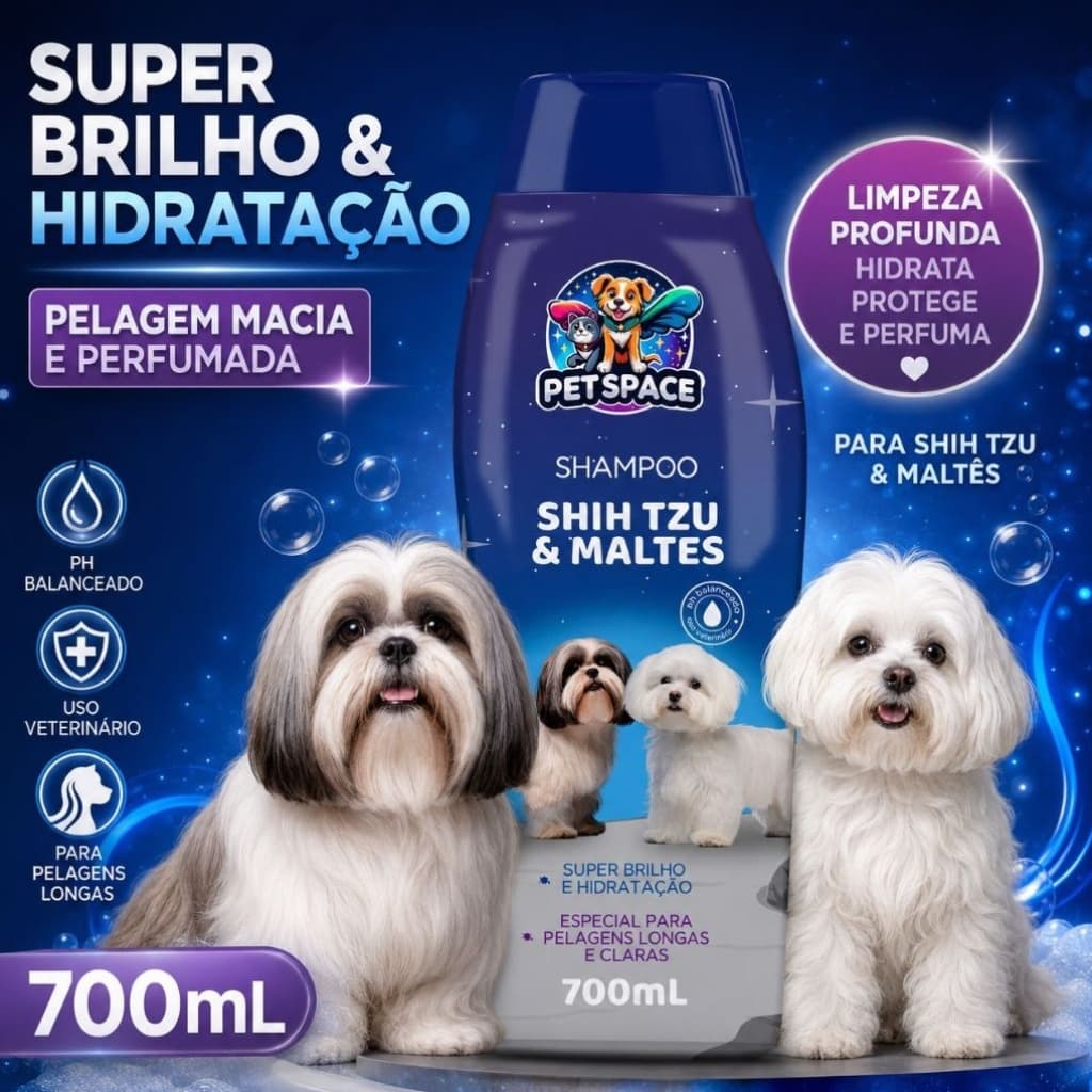 Shampoo Pet Space 700ml para Maltês/Shih-Tzu | Pelagem brilhante e sedosa | Top Vendas | Envio Rápid