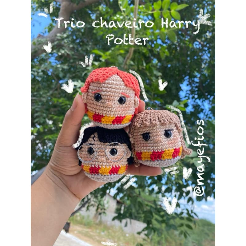 Kit Trio Harry Potter, Hermione e Ron Weasley em Crochê Amigurumi | Chaveiros Artesanais | Presente Geek