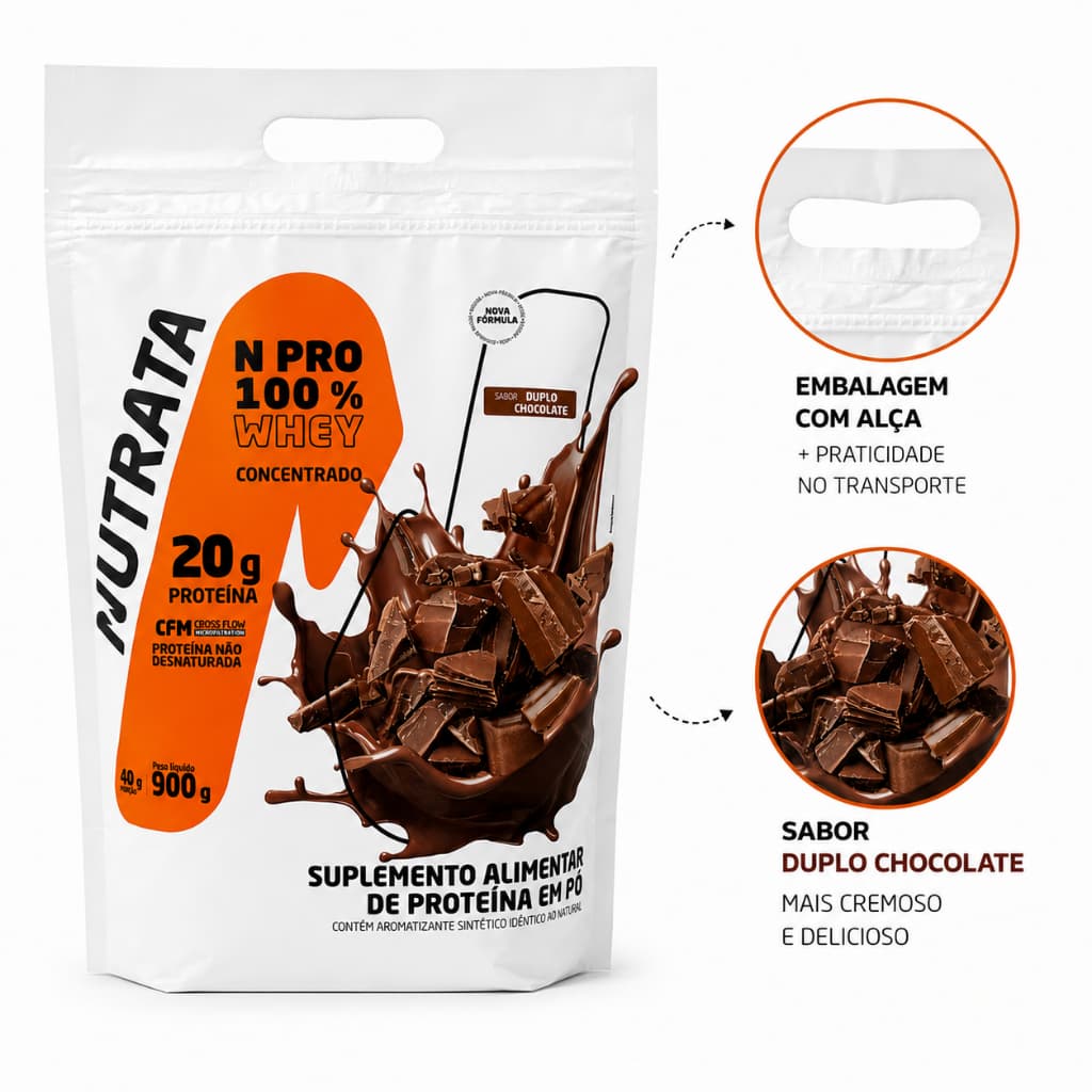Whey Protein NPRO 100%  Sabor Duplo Chocolate Concentrado Refil 900g Nutrata Original