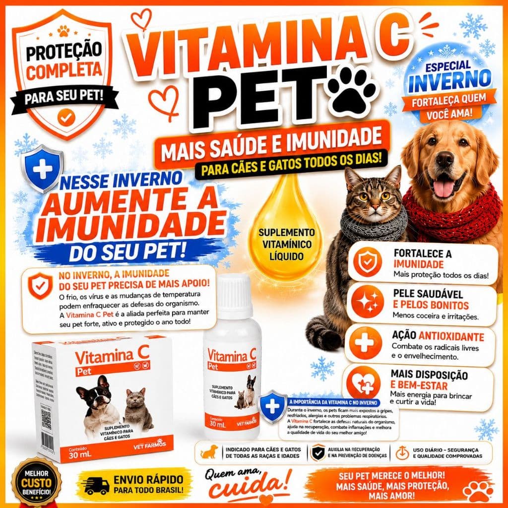 Vitamina C -  Cães e Gatos Suplemento Vitamínico Vet Farmos 30ml