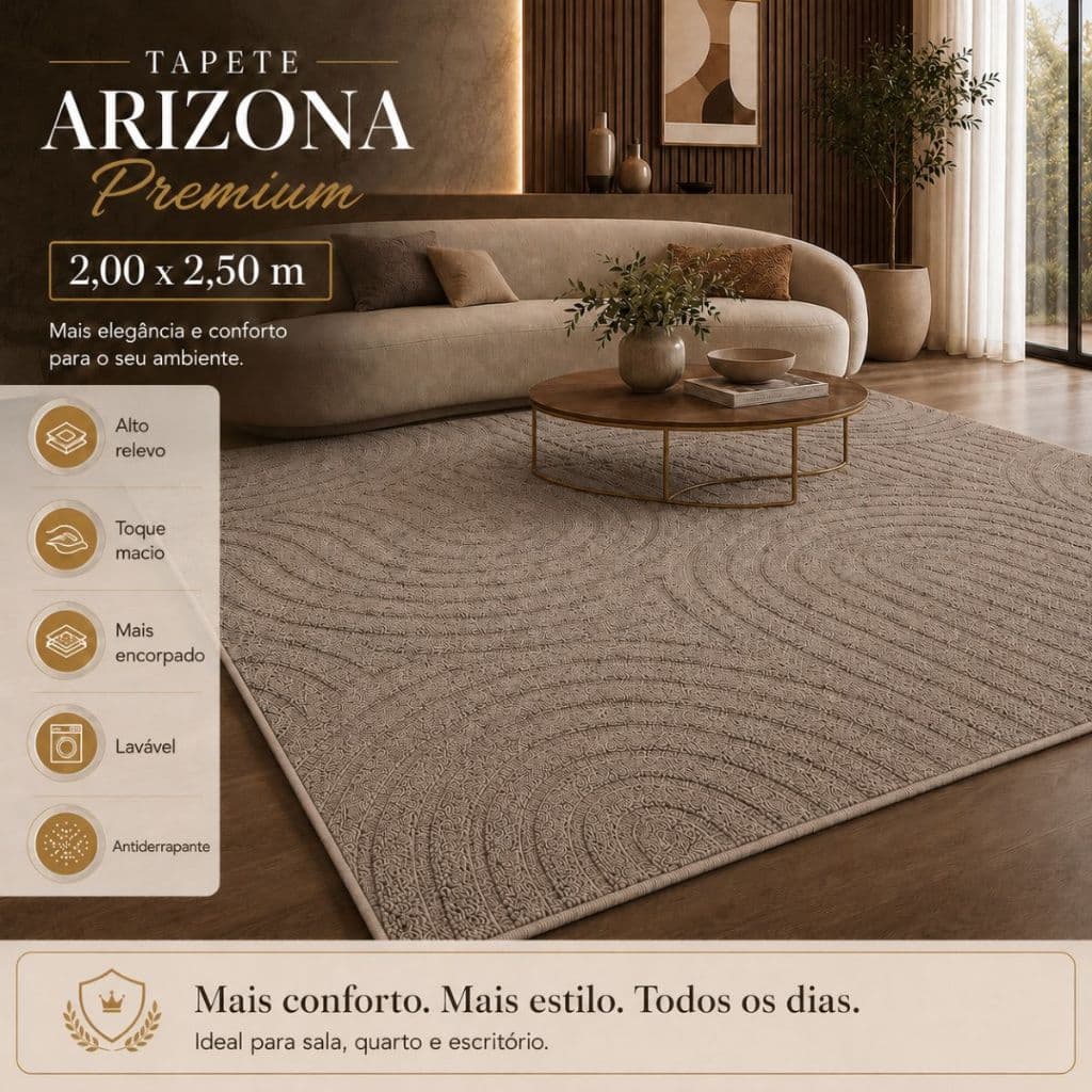Tapete Sala 2,50x2,00 Geométrico Alto Relevo Premium Macio Antiderrapante Quarto Escritório Marrom