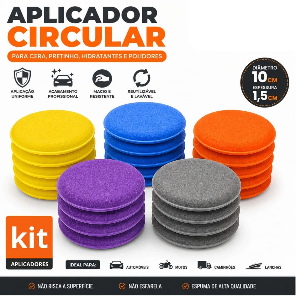 Kit Espuma Aplicadora De Cera Automotiva Para Carro Espuma Esponja Cera Couro Silicone Pretinho