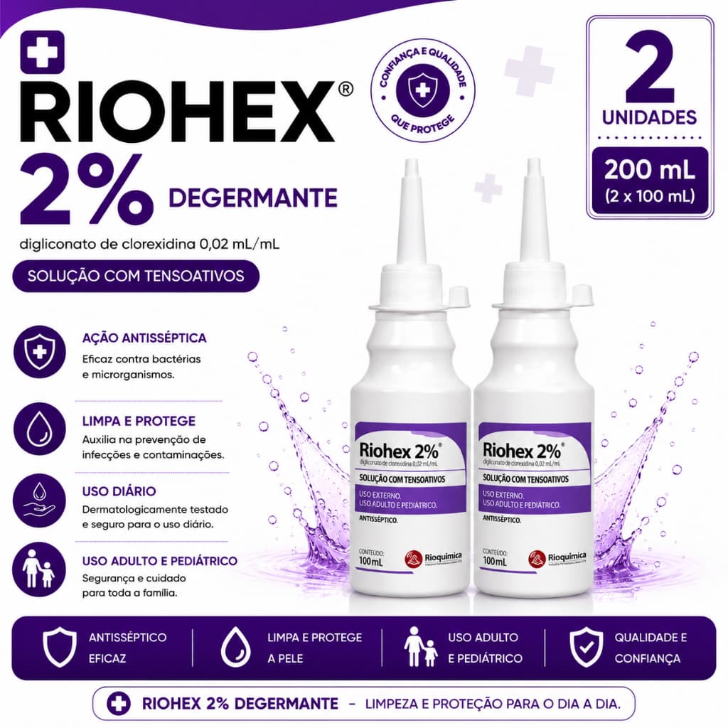 Kit c/ 2 RIOHEX 2% Degermante 100ml - Rioquimica