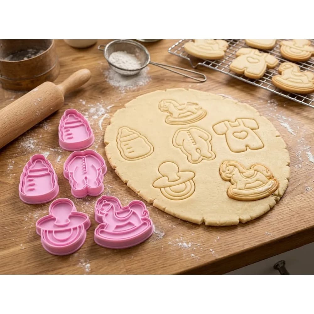 Kit com 5 Cortadores Cha de Bebe | Biscoitos | Cookies | Pasta Americana | Massinha de Modelar