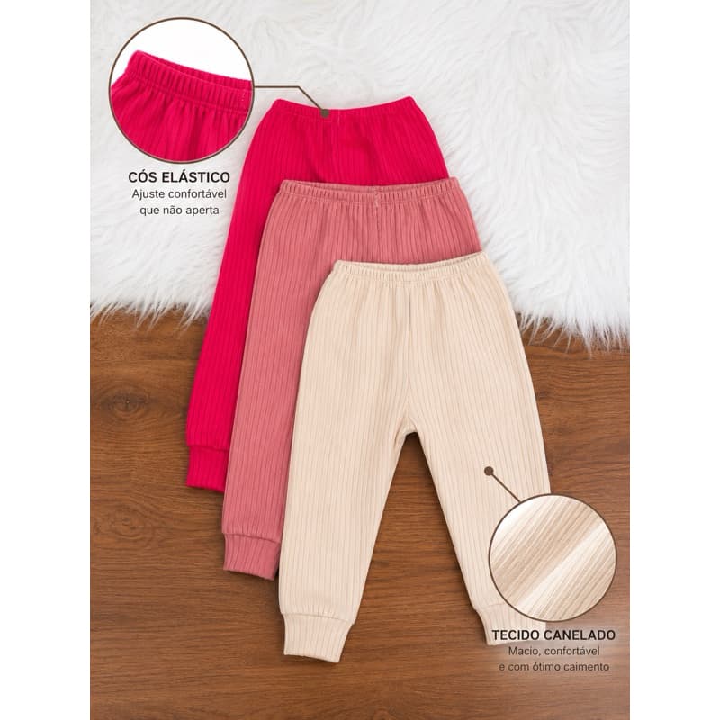 Kit 3 Calça Infantil Mijão Para  Menino e Menina e unissex Malha Canelado Roupas Para Bebes