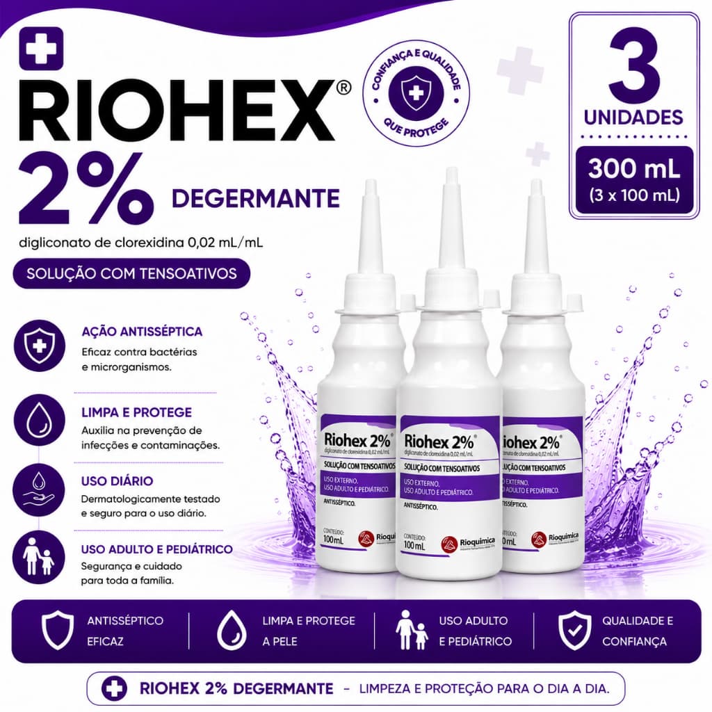 Kit 3 Unidades Riohex Degermante 2% 100ml
