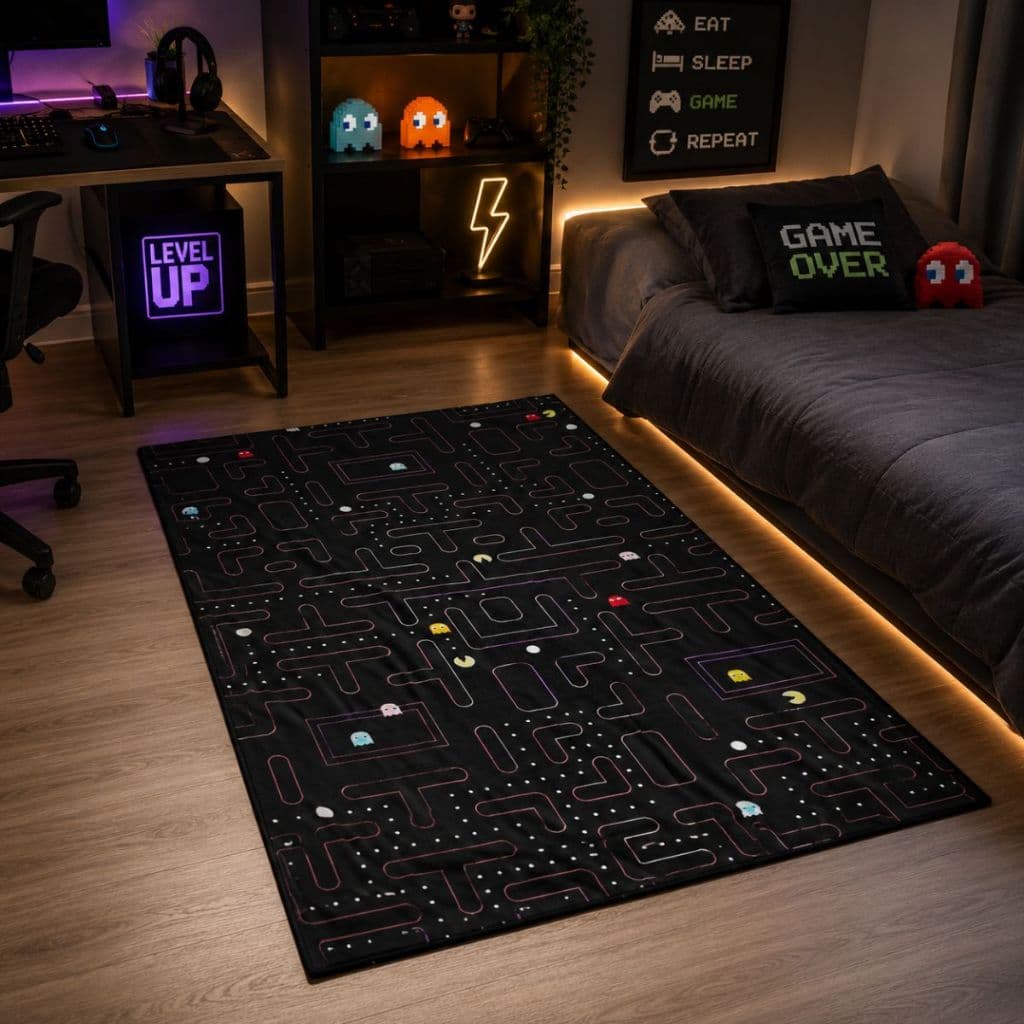 Tapete Decorativo Gamer Pacman 118x70cm Antiderrapante Sala, Quarto e Escritório 7325