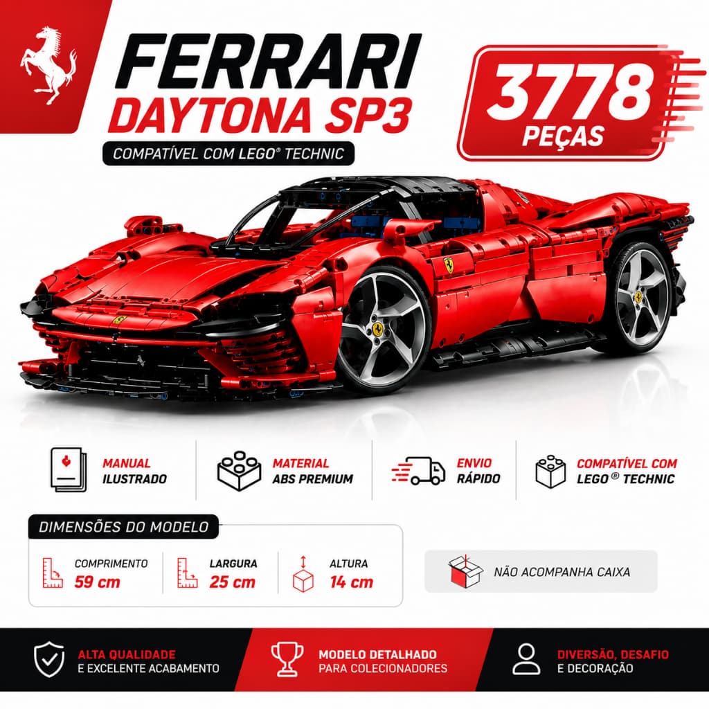 Ferrari Daytona SP3 Blocos de Montar 3778 Peças Compatível com LEGO Technic 42143