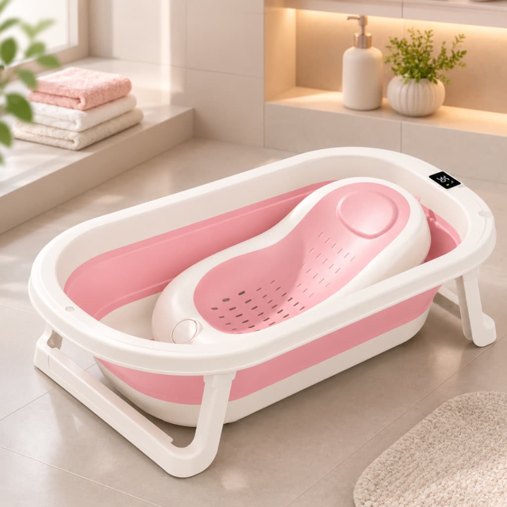 Banheira Infantil Dobrável  Banheira Para Bebê Com Sensor Temperatura Assento Antiderrapante 30L