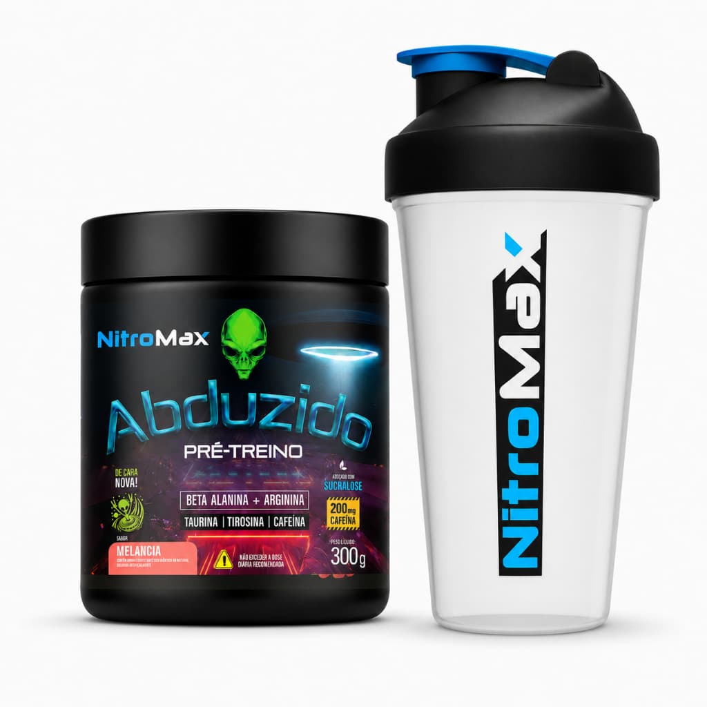 Pré-Treino Abduzido NitroMax 300g + Coqueteleira 200mg Cafeína Beta-Alanina Arginina Pump