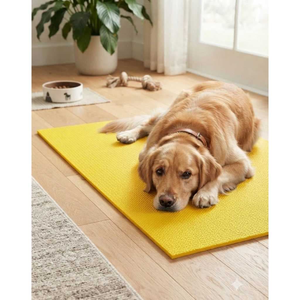Colchonete Amarelo para Pets Antiderrapante Confortável Multiuso Base para Descanso, Casinha, Transporte, Treinamento