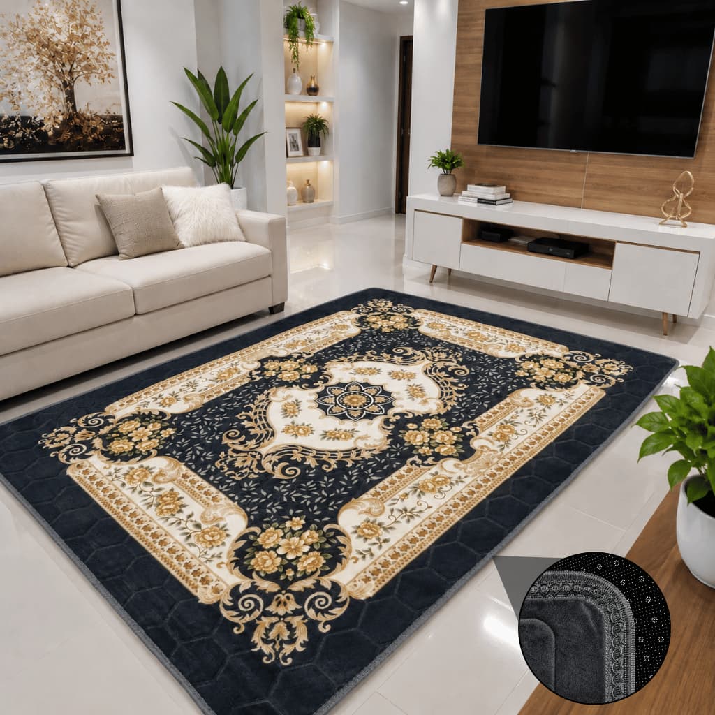 Tapete Indiano Aveludado Macio Antiderrapante 2,00x1,40 Sala Quarto Escritório Luxo