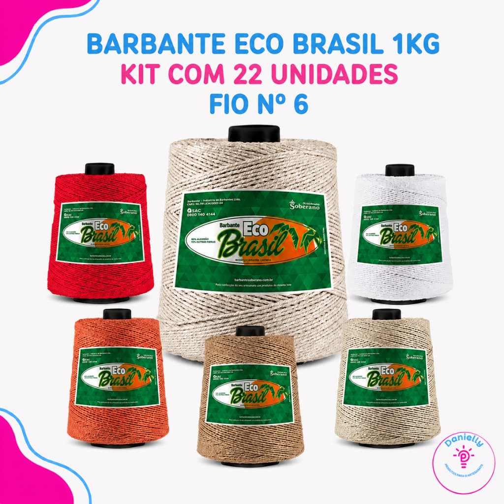 Kit 22 Barbantes Soberano Eco Brasil 1kg Fio 6 – 22kg para Crochê, Tapetes e Artesanato