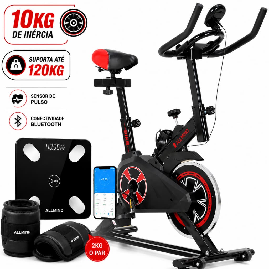 Bicicleta Ergometrica Profissional Bike Spinning 10kg Inercia Bicicleta Fitness Com Balança E Caneleira 2KG