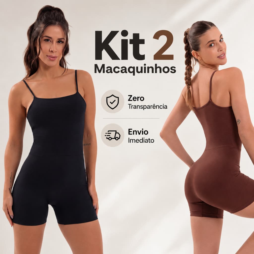 Kit 2 Macaquinho Feminino Fitness De Alcinha Zero Transparência Para Treino ou Casual