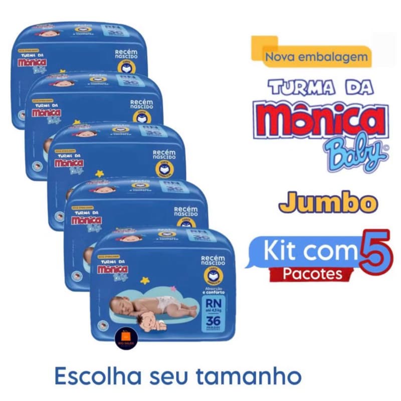 Kit 5 Fraldas Descartáveis Infantis + Sabonete Escolha o Tamanho Promoção Turma da Mônica