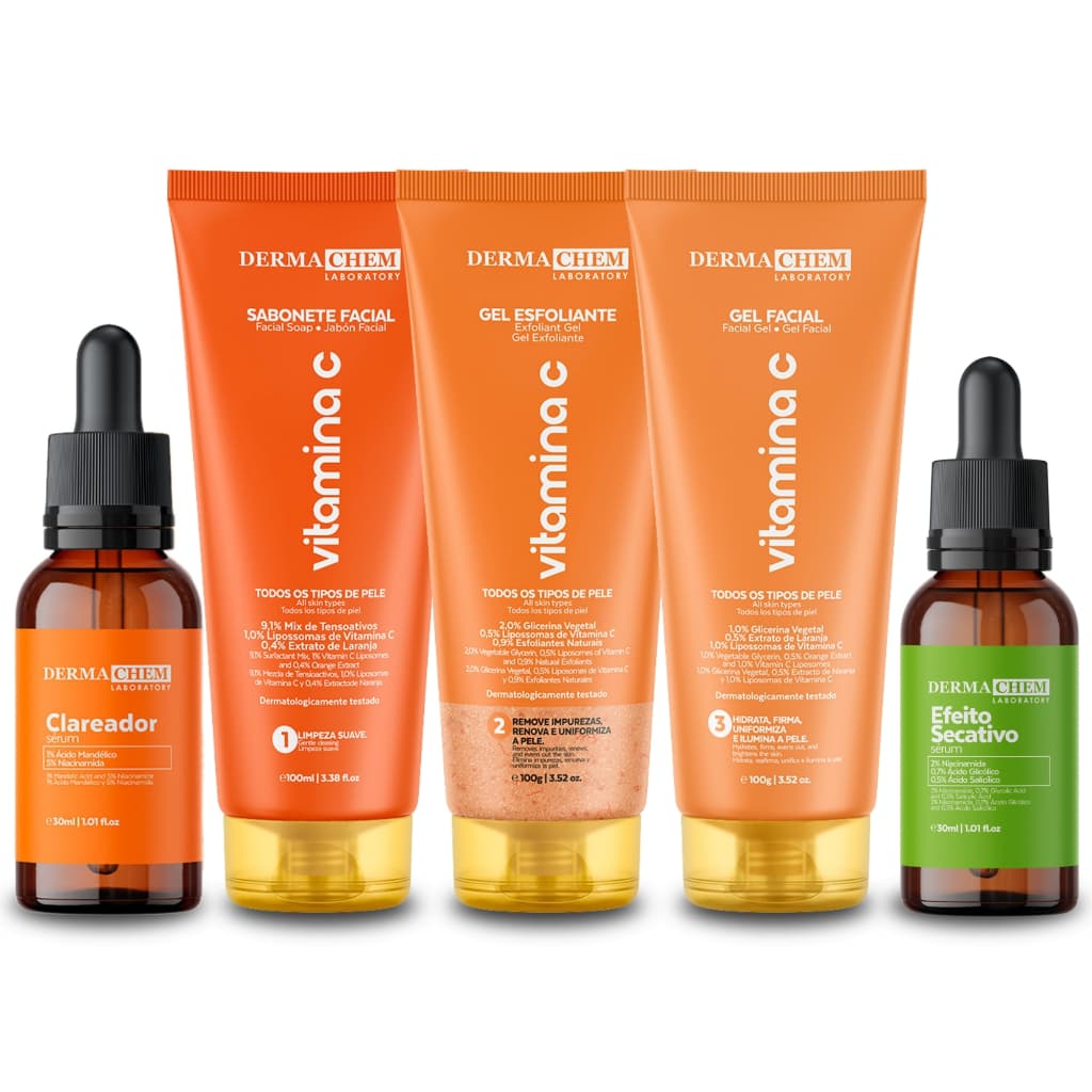 Kit Skincare Vitamina C Dermachem Sabonete + Esfoliante + Gel + 2 Séruns Escolha a Variação
