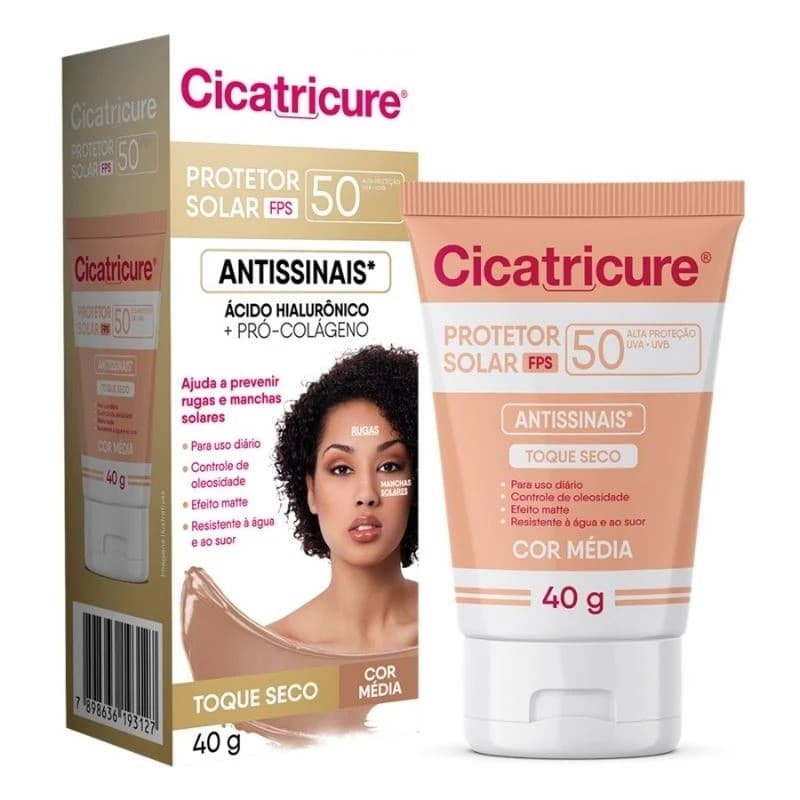 Protetor Solar Facial FPS50 Cor Media - Cicatricure 40g - Acido Hialuronico