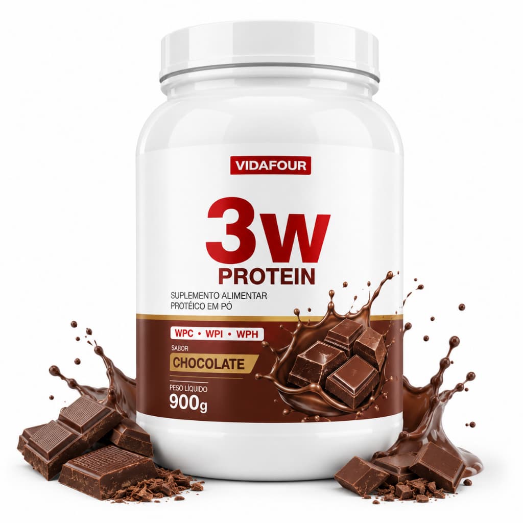 Whey Protein 3W VidaFour 900g Chocolate WPC WPI WPH Proteína Original
