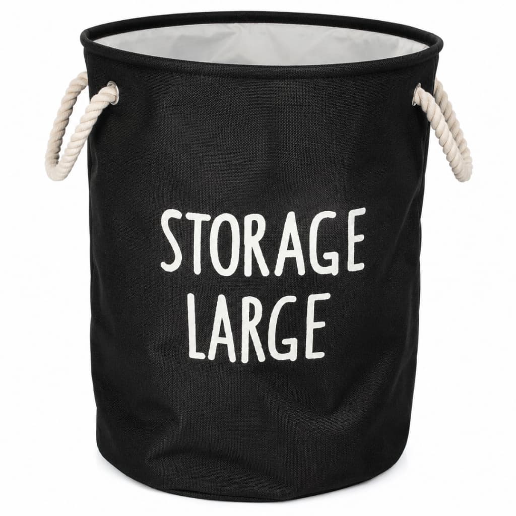 Cesto Organizador Roupa Suja Lona Dobrável Com Alças 44cm Cesto Lavanderia Quarto Closet Banheiro Multiuso Preto