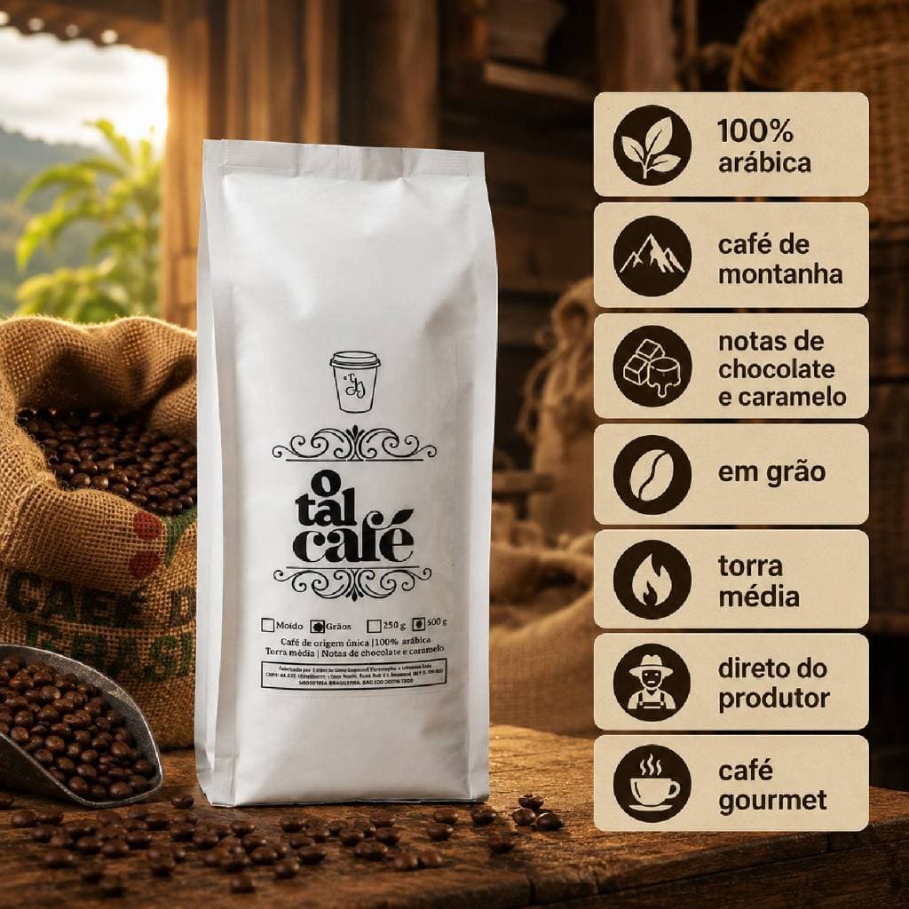 Café Gourmet 100% Arábica da Montanha Torra Média Direto do Produtor 500g em Graos O Tal Café