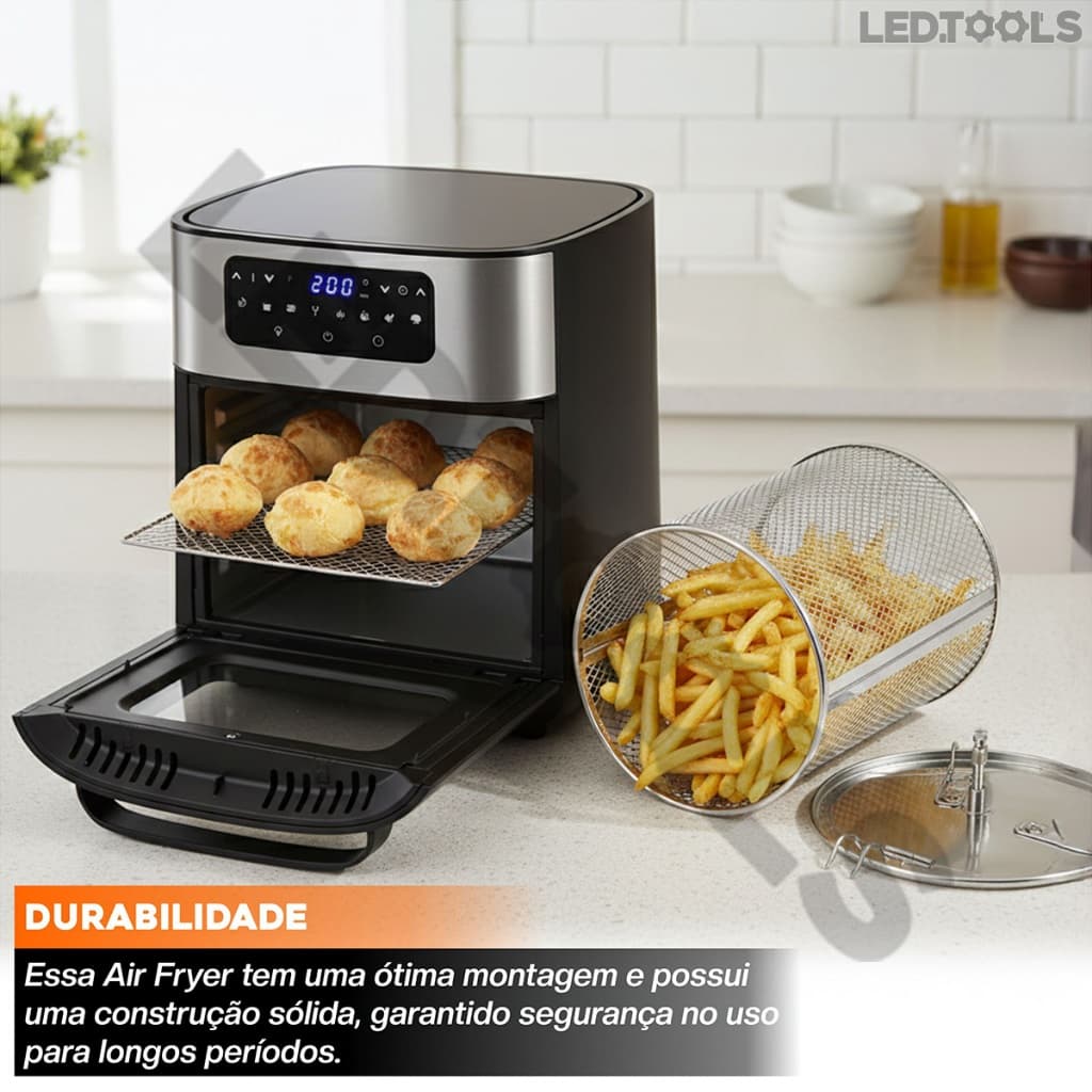 Fritadeira Elétrica Air Fryer Oven Forno 1700W 12L Digital Frita Sem Óleo Assa Reaquece Desidrata