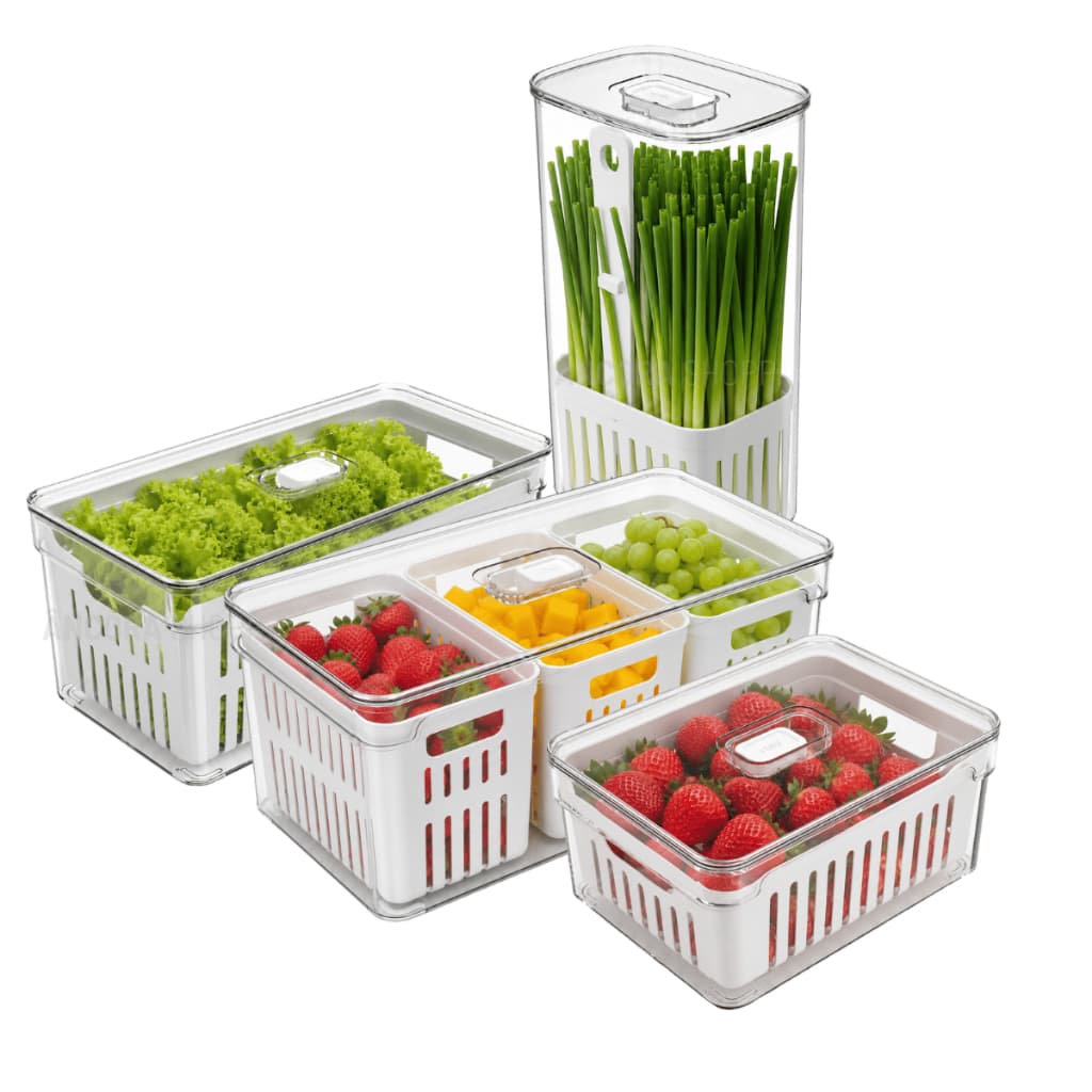 Organizador para Geladeira 2,2 / 5 Litros e Cesto Porta Tempero Salada Fruta Legume com Tampa