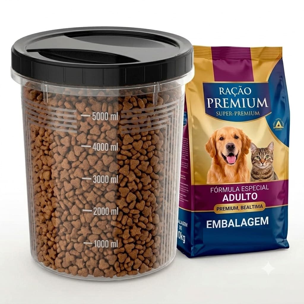 Pote Grande Para Ração Pet 6L Tampa de Rosca Organizador Dispenser Porta Ração Cachorro e Gato