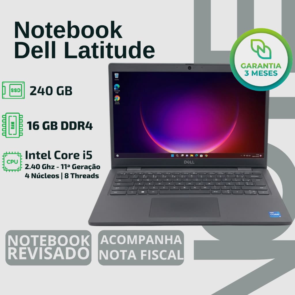 Notebook Dell 14 | Core I5 11a Ger. | 16 Gb Ram | Ssd 240 Gb - FUNCIONANDO REVISADO GARANTIA EMPRESA GERENTE TRABALHAR
