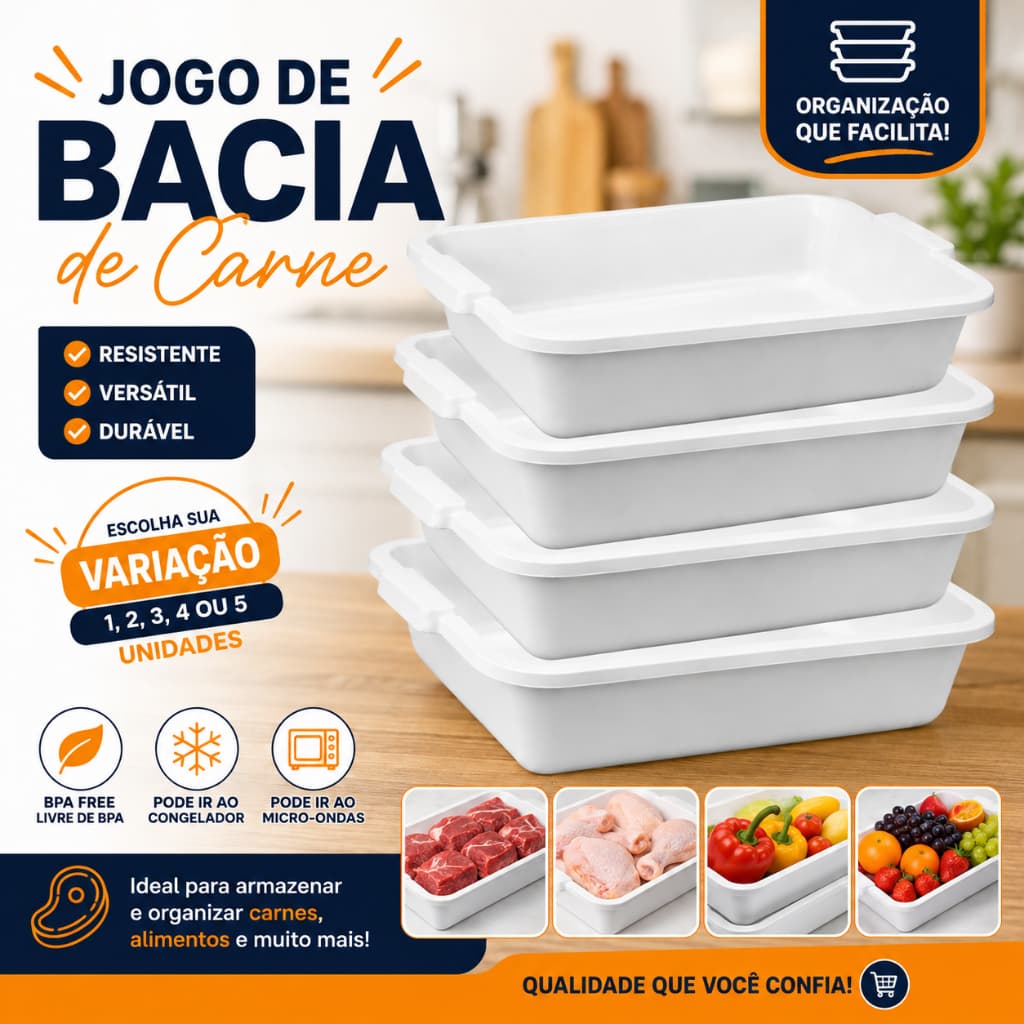 Organizador de Geladeira 4,5 Litros Bandeja Plástica Multiuso para Cozinha e Freezer