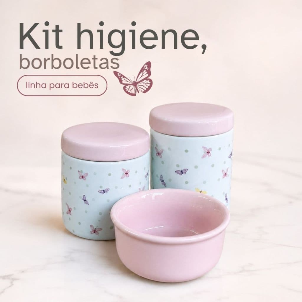 Kit Higiene Porcelana Bebê Vários Temas Menino Menina Potes Molhadeira Enxoval Cotonete Algodão