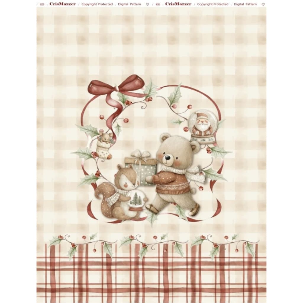 Tecido Patchwork 70X50 Pano de Copa Urso Vermelho Natal Sarja PCD45
