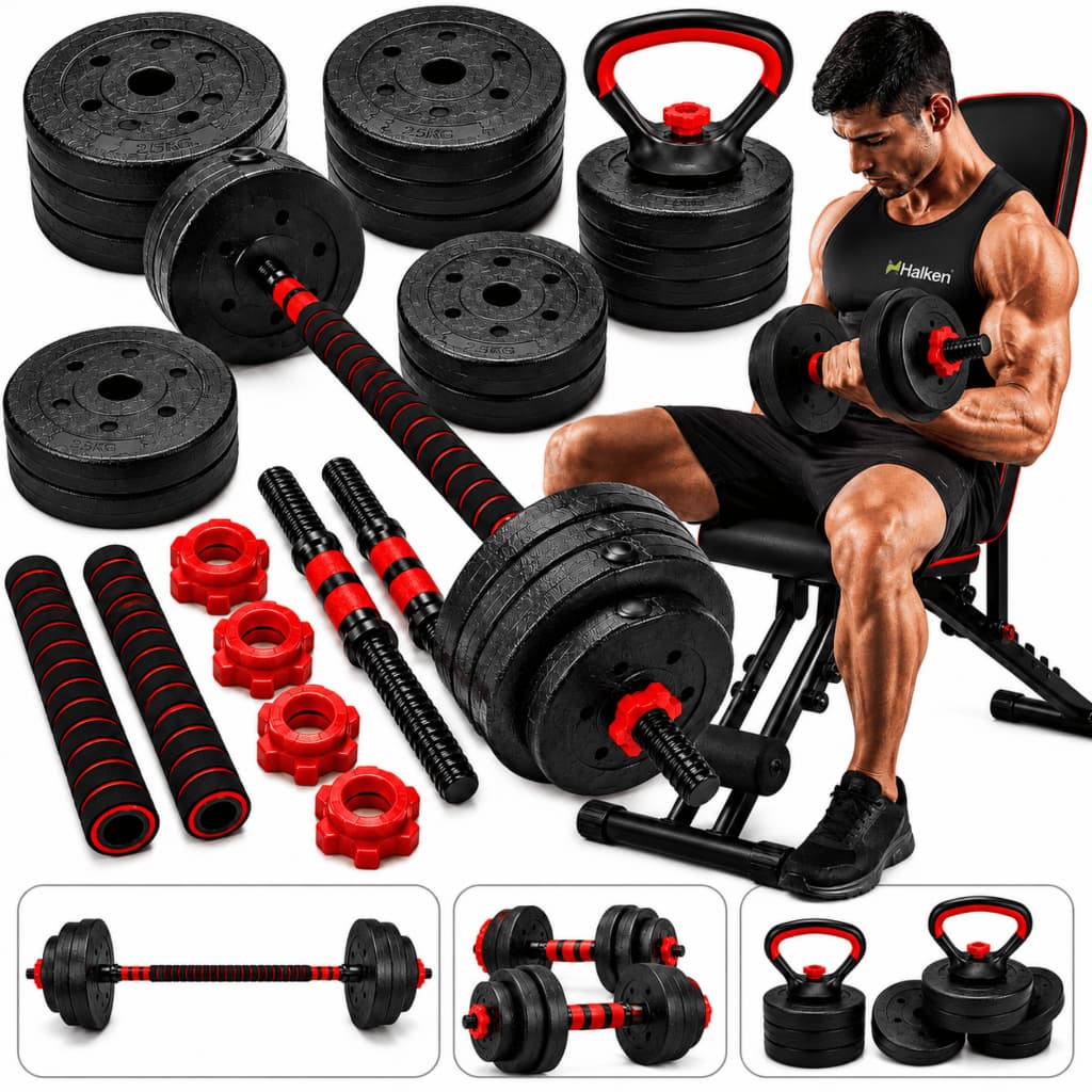 Kit Peso Academia 15kgs Halken Halteres Anilhas Musculação Treino em Casa