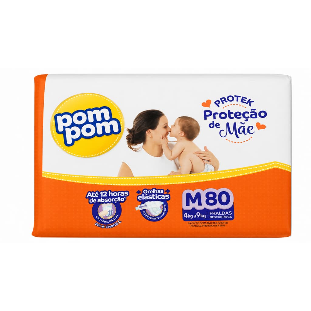 Fralda Pom Pom Derma Protek M — 80 unidades (4 a 9 kg)