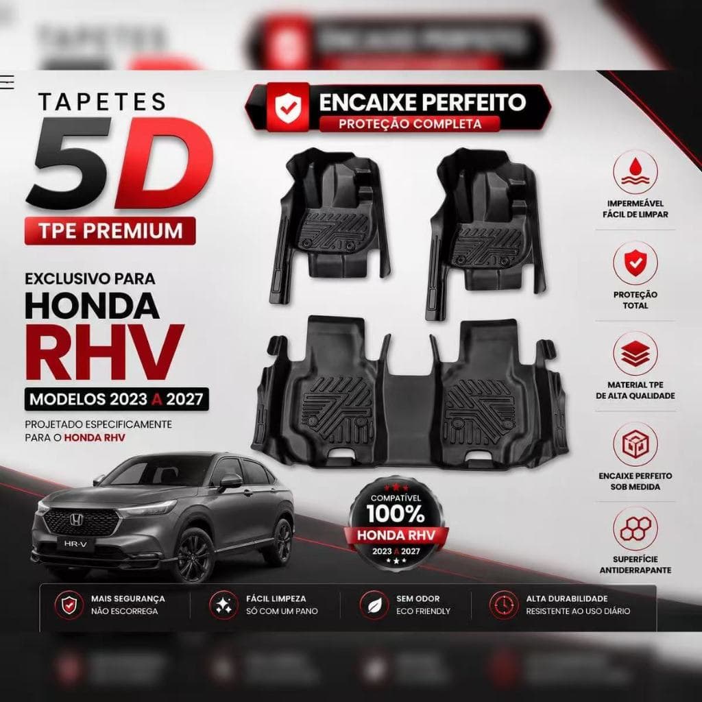 Tapete Bandeja Automotivo TPE 5D Sob Medida HONDA HRV 2023 A 2027  Resistente, Lavável e Antiderrapante