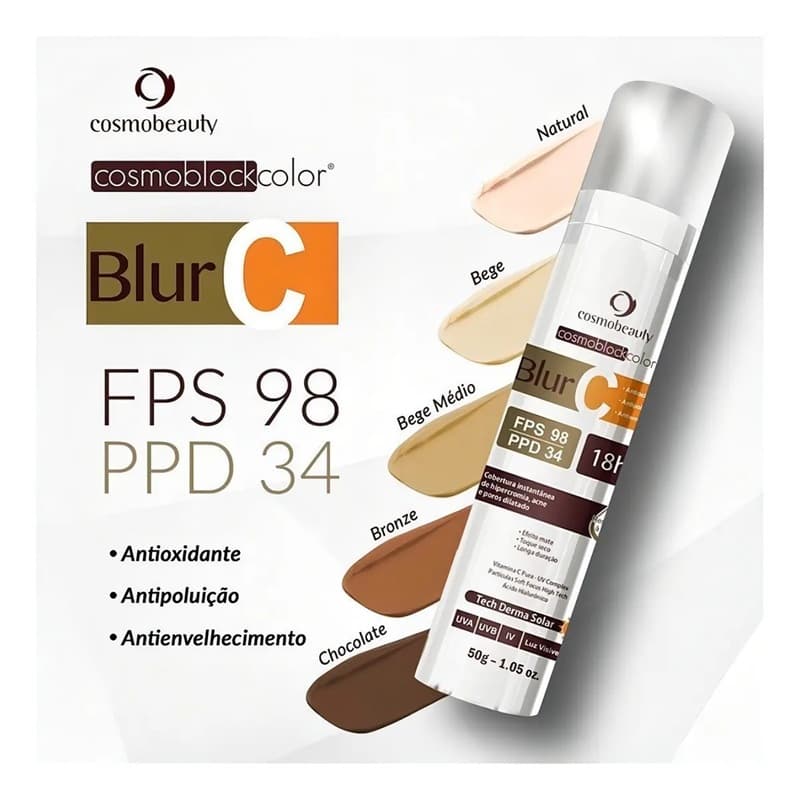 Cosmobeauty Protetor Solar com Cor Cosmoblock Blur C FPS 98 - 50g