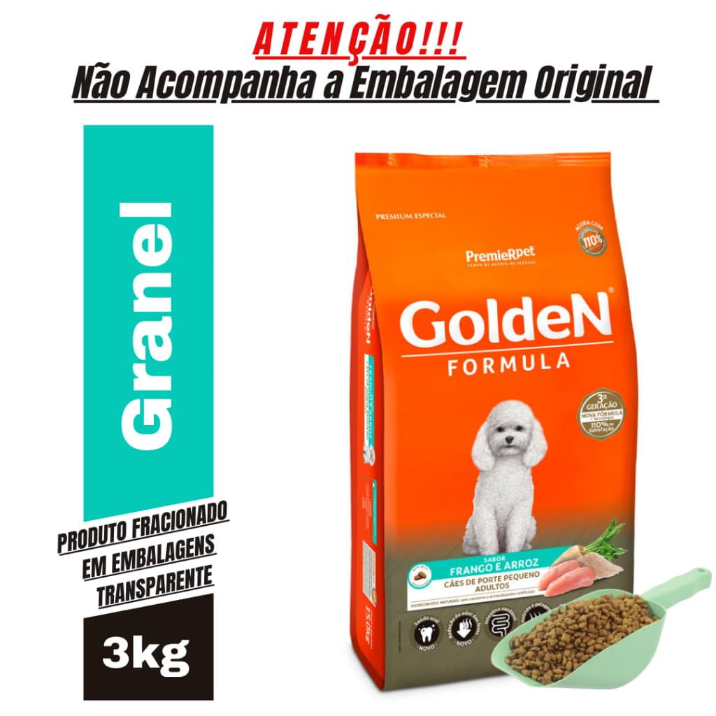 Ração para Cachorro GoldeN Formula Cães Adultos Porte Pequeno Frango e Arroz 3Kg Granel