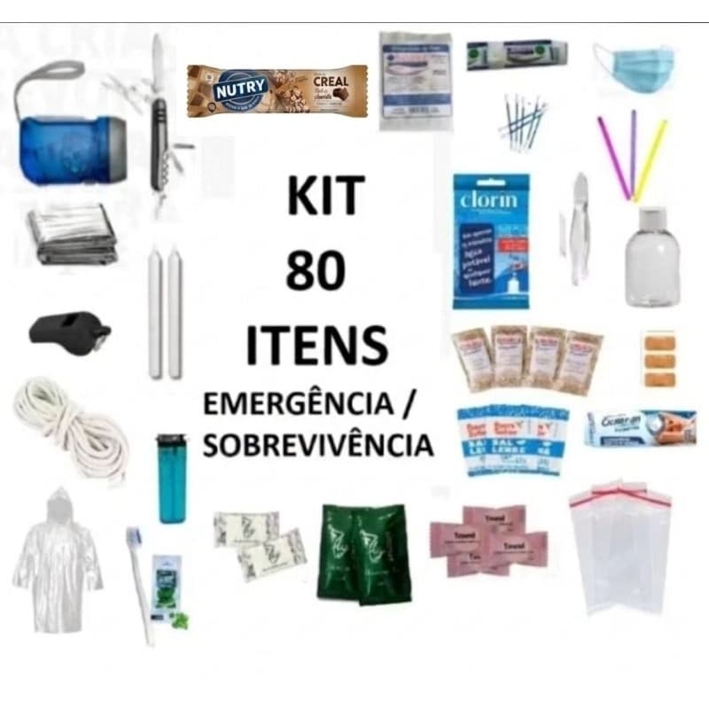 Kit com 80 itens de equipamentos e primeiros socorros para mochila de emergência Pronta Entrega!
