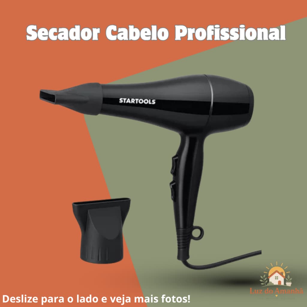 Secador Cabelo Profissional 1800w Potente Rapido Ergonomico Preto