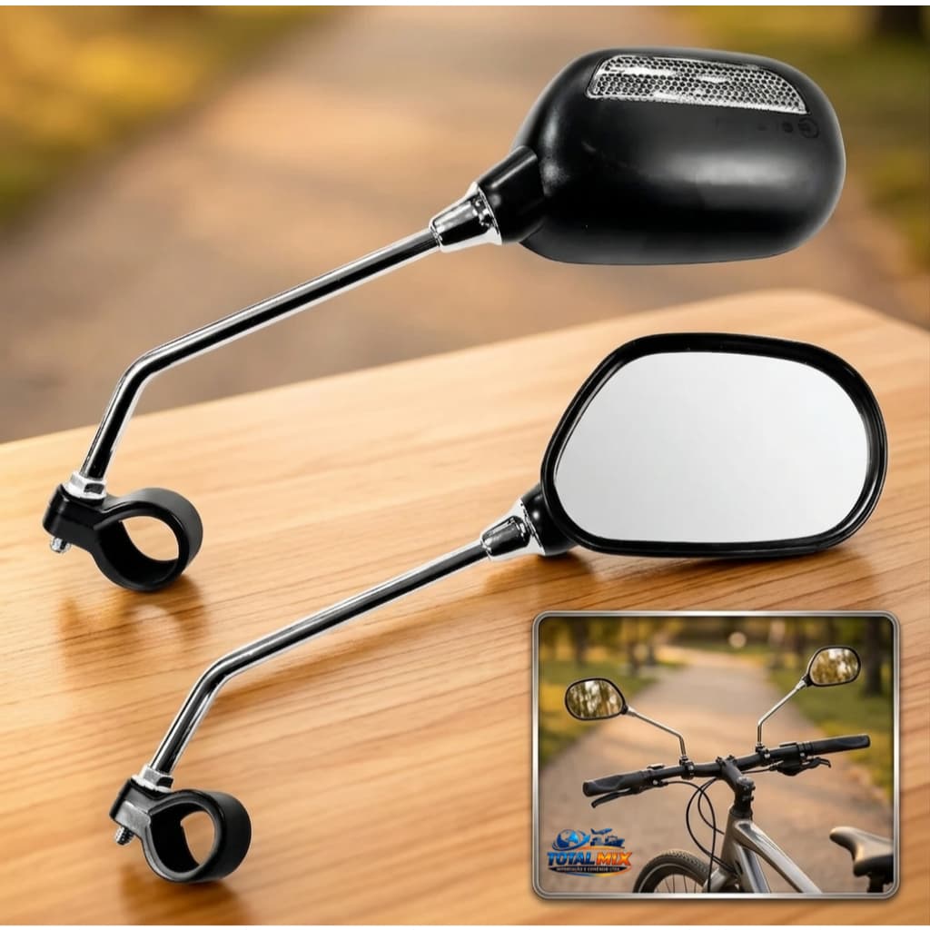 PAR ESPELHO RETROVISOR COM REFLETOR PARA BICICLETA ELETRICA MOTO BIKE