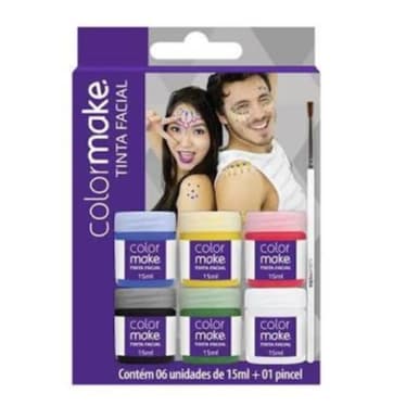 Tinta Facial Líquida Colormake c/ 06 Cores + 01 Pincel