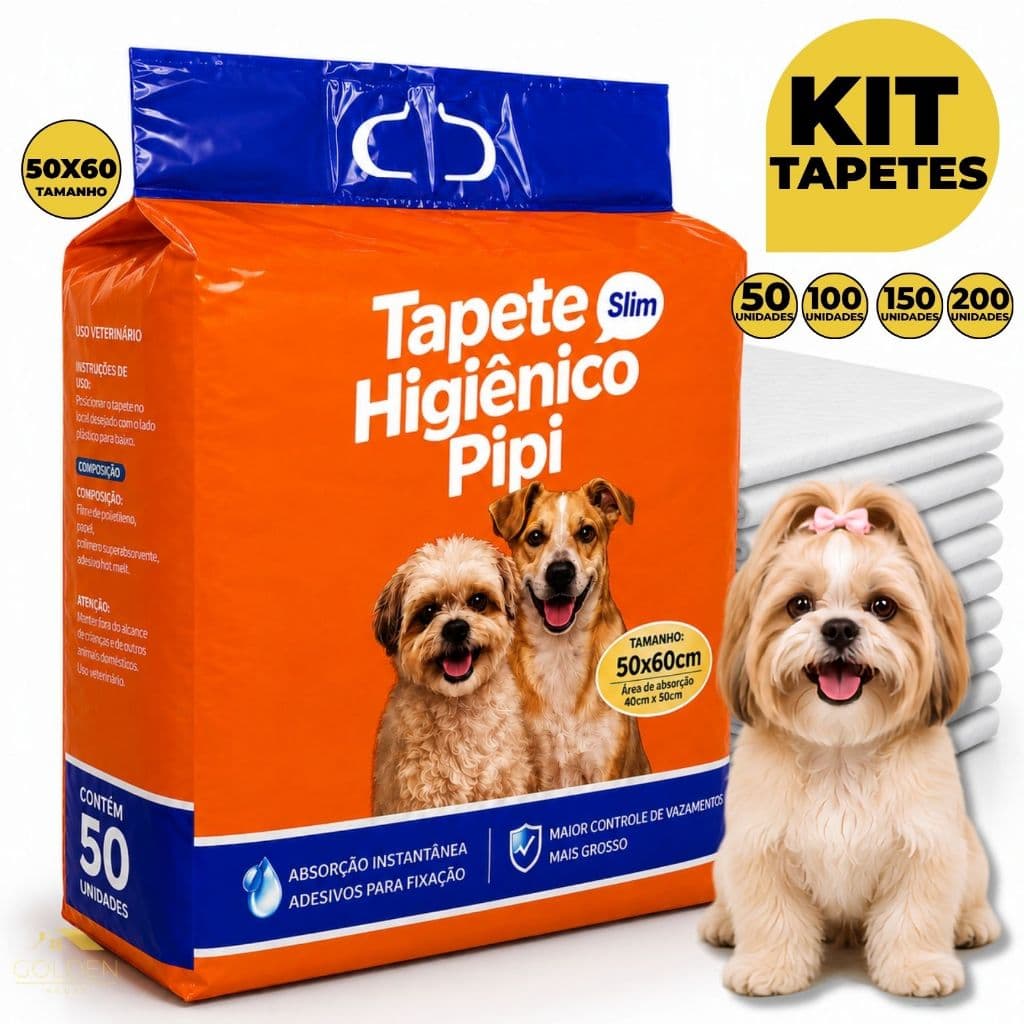 Kit 50/100/150/200 Tapetes Higiênicos Descartáveis Fralda Absorvente para Cachorro Pet Adulto e Filhote – 50x60 cm