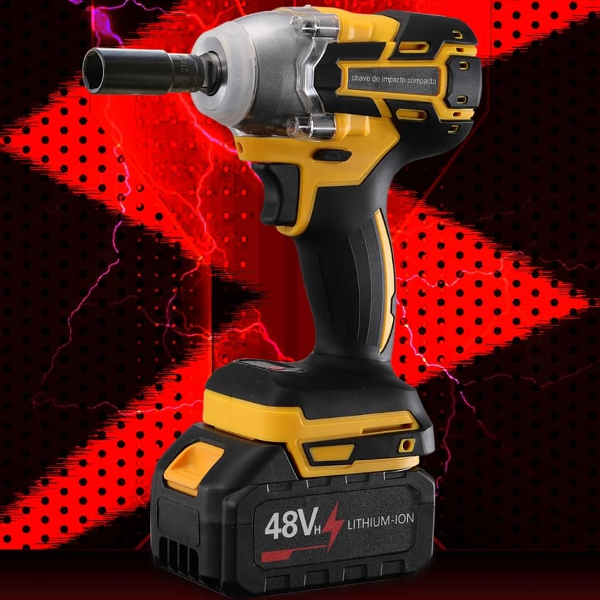 Chave de Impacto Sem Fio Dupla Voltagem 48V, Kit Completo com Maleta de Ferramentas, 2 Baterias de Alta Capacidade Alto