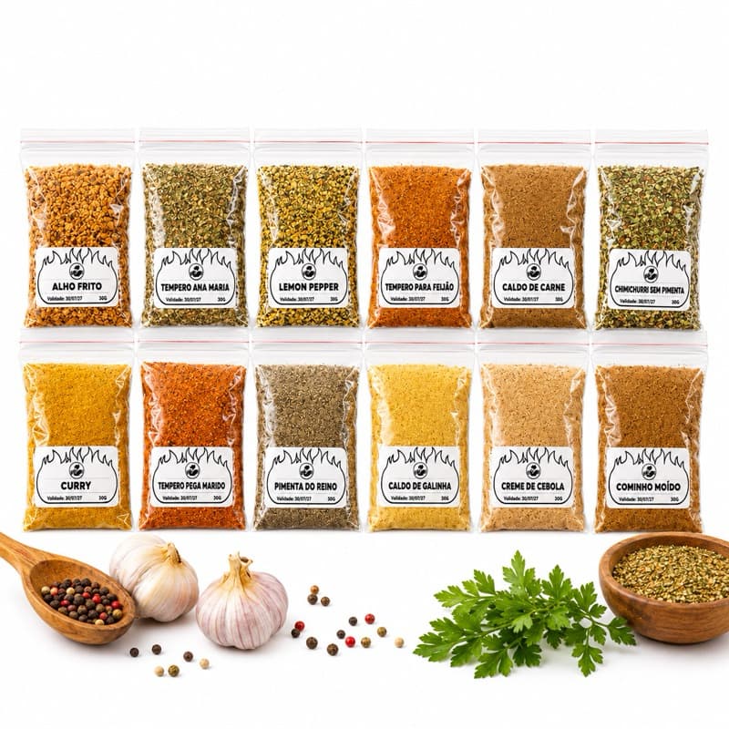 Kit 12 Temperos Especiais Velaro 30g Cada | 360g | Temperos e Especiarias para Carnes, Frango, Arroz e Feijão