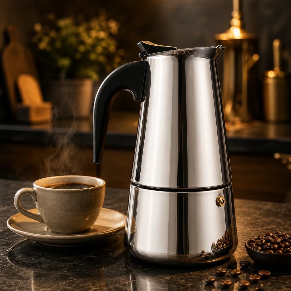 Cafeteira Italiana Para Até 6 Xicaras Aço Inoxidável Inox Moka Café Expresso 300 ML