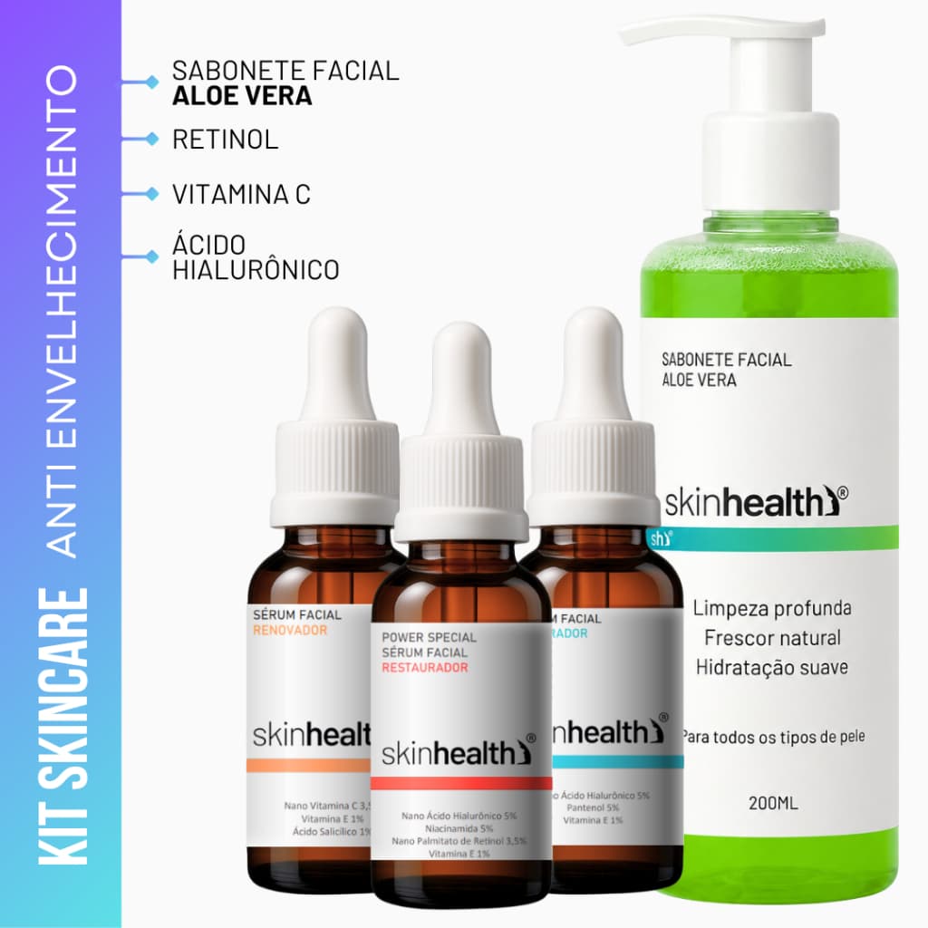 Kit Skincare Anti Envelhecimento - Sérum com Vitamina C Niacinamida e Pantenol Sabonete Facial