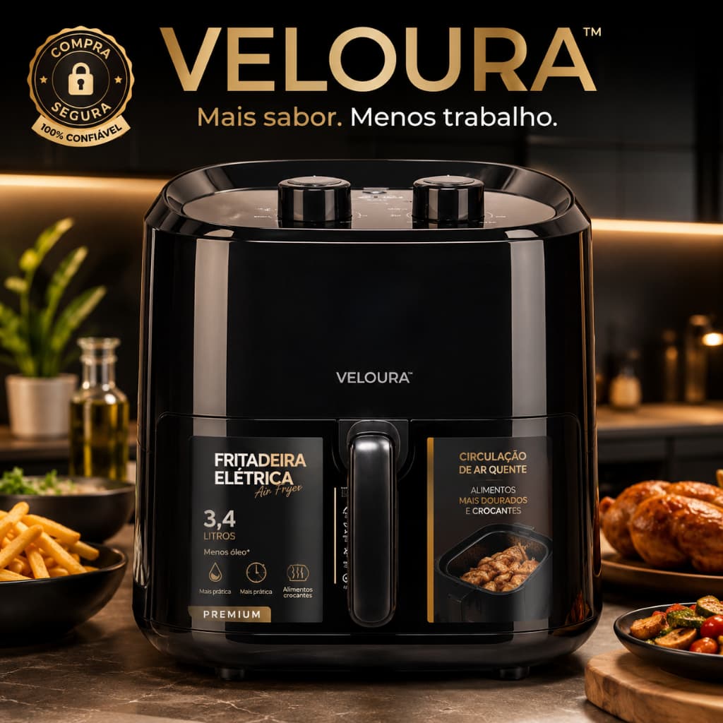 Fritadeira Air Fryer Veloura 3,4L 1200W 127V Sem Óleo Preto